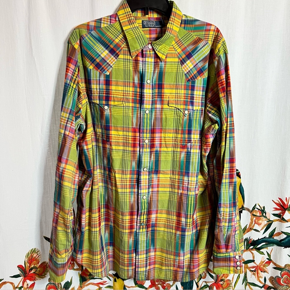 Polo Raph Lauren Indian Madras Western Pearl Snap Men's Sz XL Aztec Country
